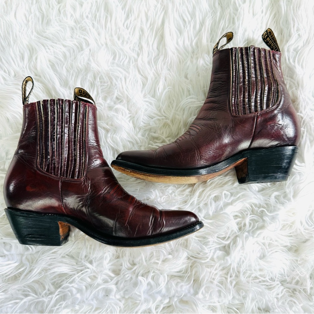 Mens Burgundy Leather Western Boots - Picture 3 of 16